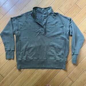 Aerie Oversized Quarter Button Up Sweatshirt Size Small